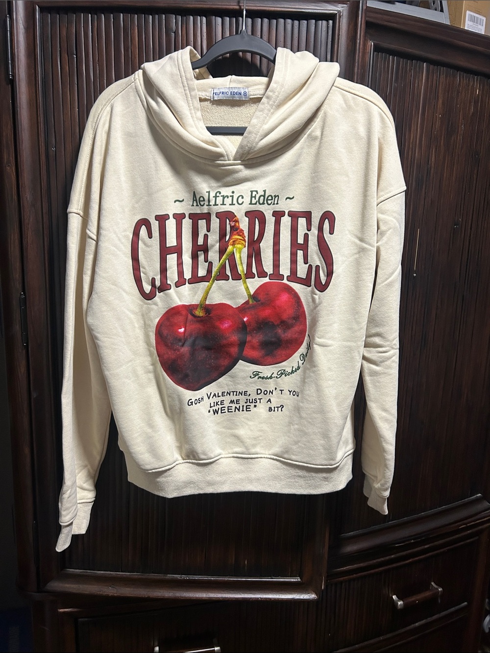 Aelfric Eden Cream Hoodie with Red Cherry Graphic